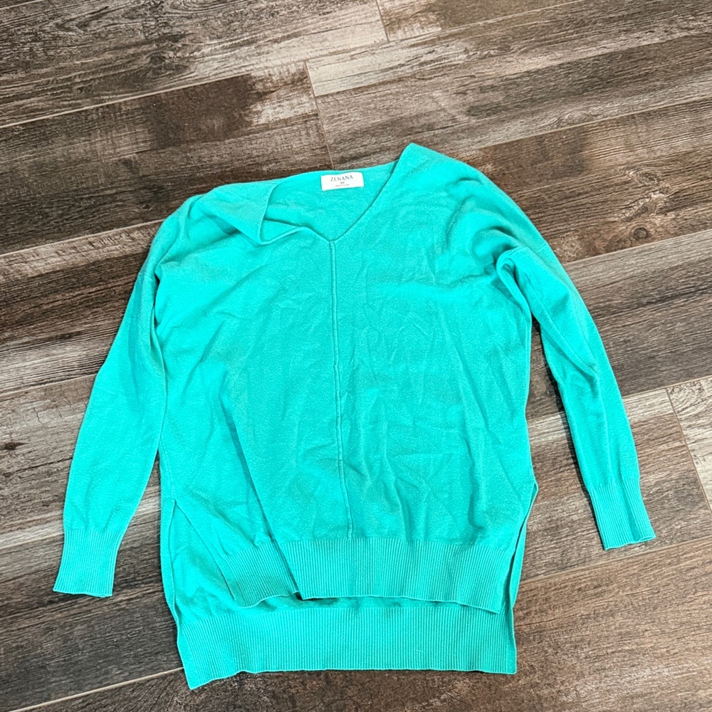Zenana V-Neck Sweater in Aqua